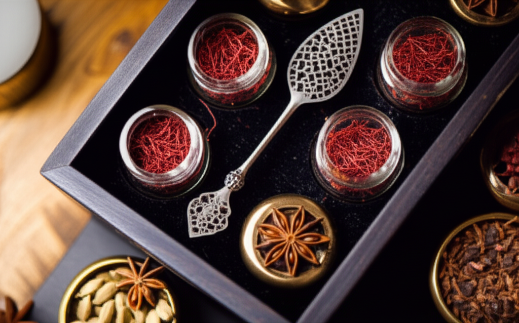 Macro shot of vibrant red saffron threads